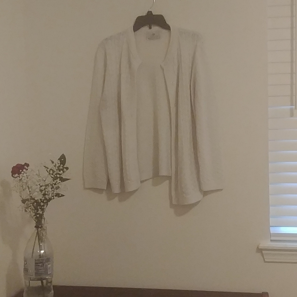 A white knit cardigan